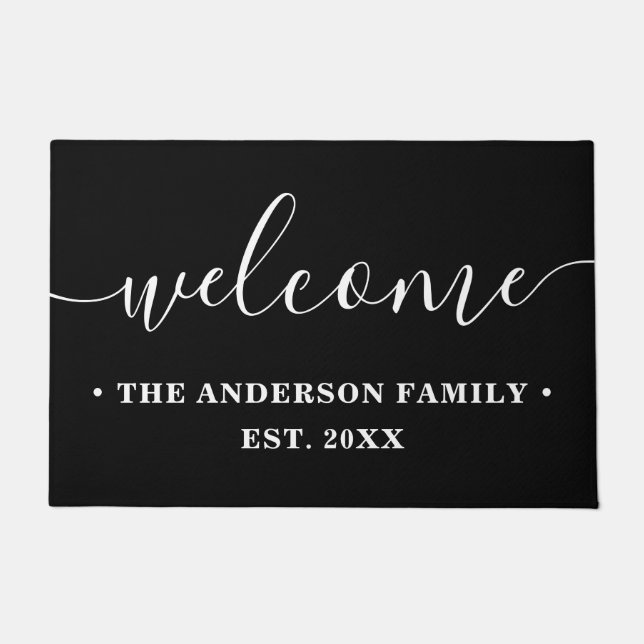 Modern Calligraphy Personalized Family Welcome Doormat (Front)