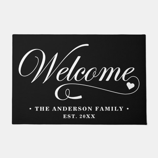 Modern Calligraphy Personalized Family Welcome Doormat (Front)