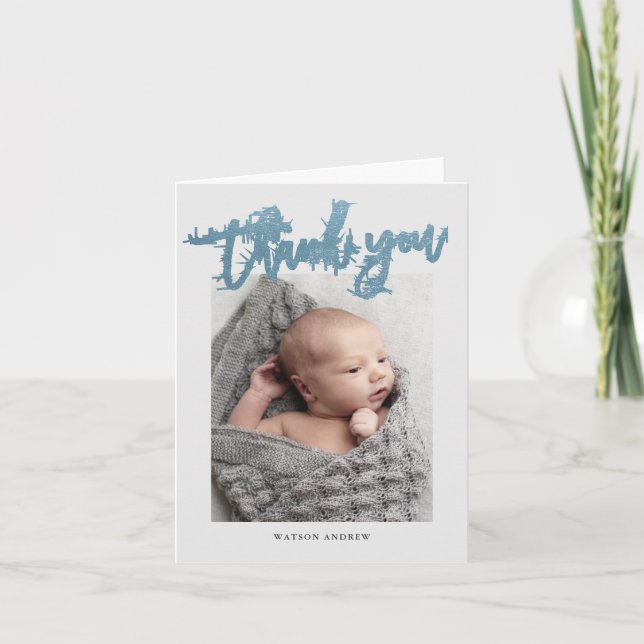 Modern Calligraphy Photo Baby Thank You Card (Front)