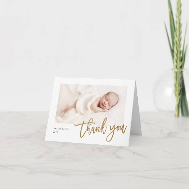 Modern Calligraphy photo baby thank you note Card (Front)