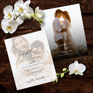 Modern Calligraphy Photo Budget Wedding Invitation