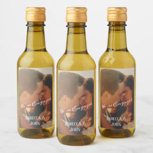 Modern Calligraphy Photo Engagement Party Mini  Wine Label
