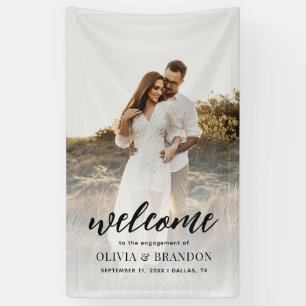 Modern Calligraphy Photo Engagement Party Welcome Banner