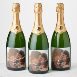 Modern Calligraphy Photo Engagement Sparkling Wine Label