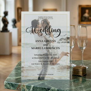 Modern Calligraphy Photo Faux Gold Wedding  Invitation