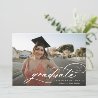 Modern Calligraphy Photo Graduation Horizontal Announcement