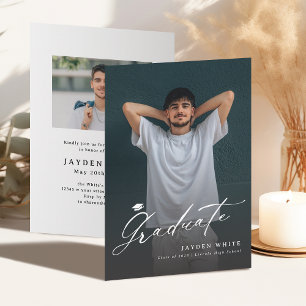 Modern Calligraphy Photo Graduation Invitation