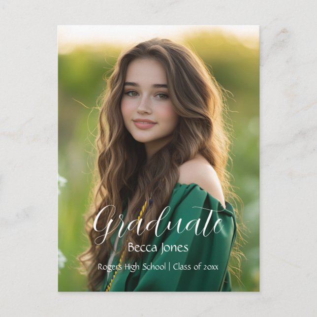 Modern Calligraphy Photo Graduation Invitation Postcard (Front)