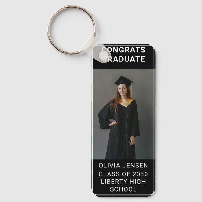 Modern Calligraphy Photo Graduation Keychain (Front)