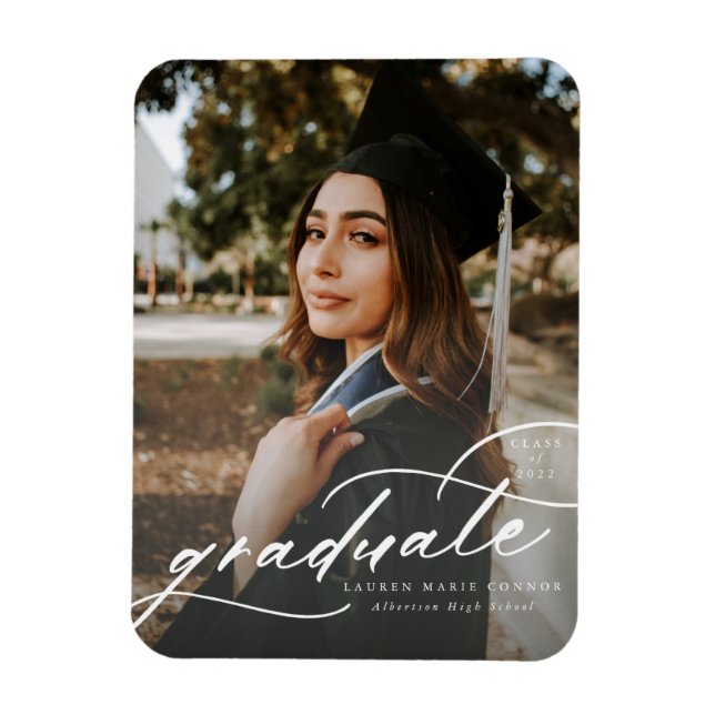 Modern Calligraphy Photo Graduation Magnet  (Vertical)