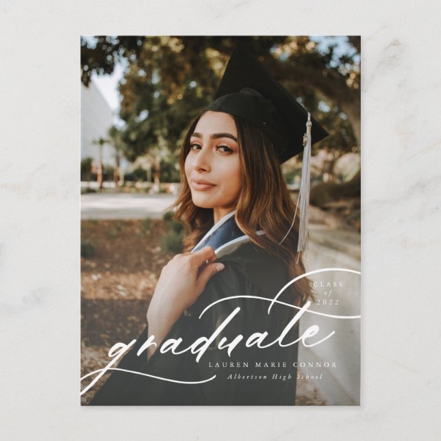 Modern Calligraphy Photo Graduation Postcard (Front)