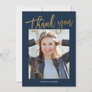 Modern Calligraphy photo graduation Thank You Card