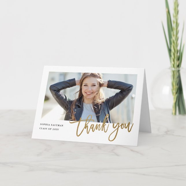 Modern Calligraphy photo graduation thank you note Card (Front)