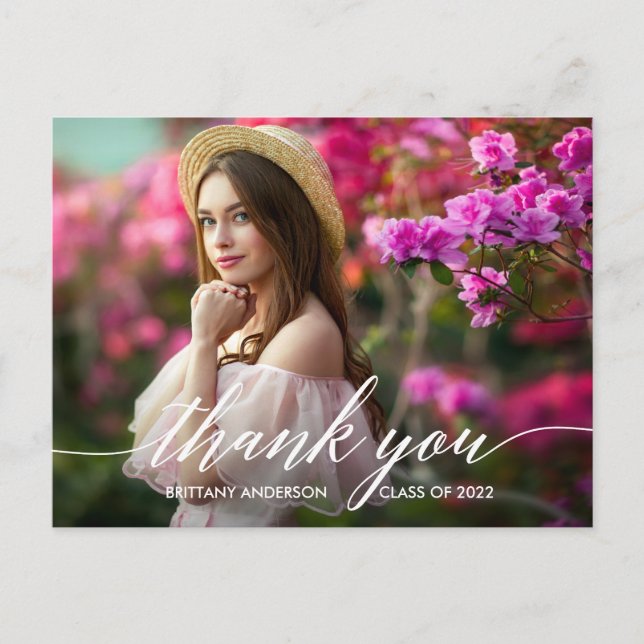 Modern Calligraphy Photo Graduation Thank You Postcard (Front)