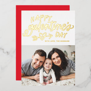Modern Calligraphy Photo Happy Galentine's Day Foil Holiday Card