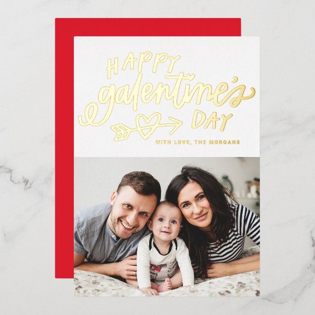 Modern Calligraphy Photo Happy Galentine's Day Foil Holiday Card (Front/Back)