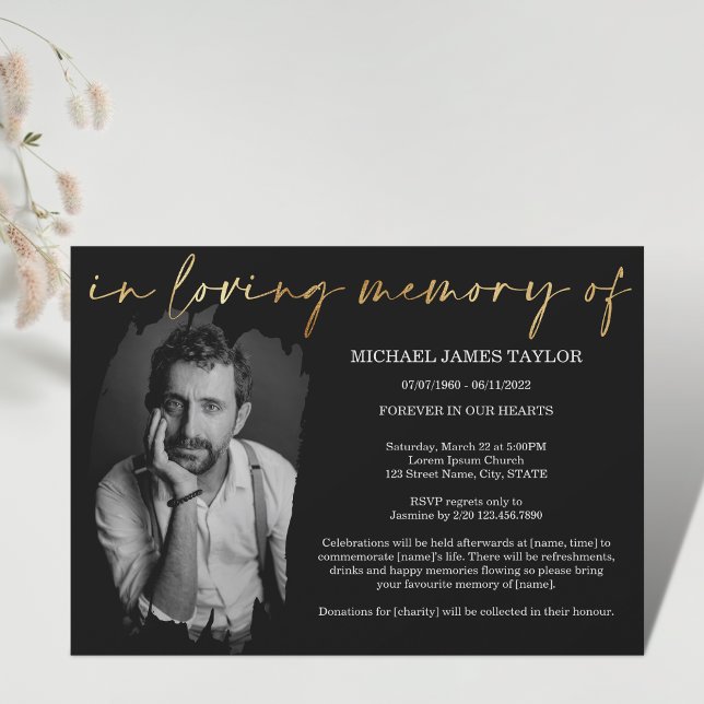 Modern Calligraphy Photo In Loving Memory Funeral  Invitation (Creator Uploaded)