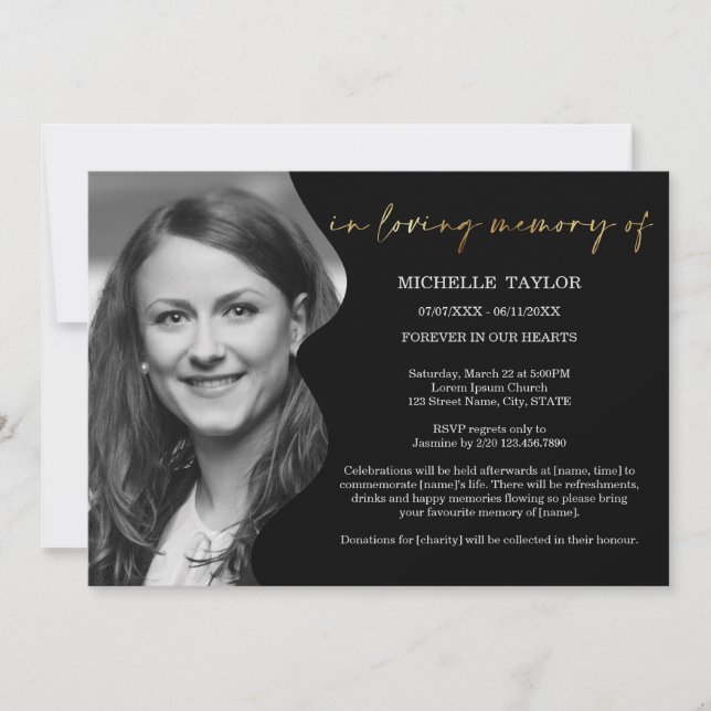 Modern Calligraphy Photo In Loving Memory Funeral  Invitation (Front)