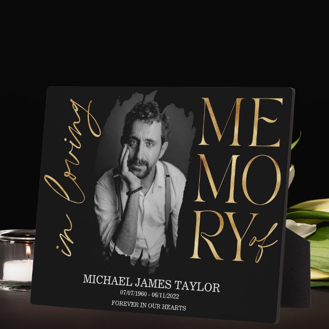 Modern Calligraphy Photo In Loving Memory Keepsake Plaque (Creator Uploaded)