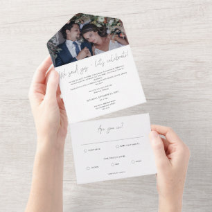 Modern Calligraphy Photo Post-Wedding Celebration All In One Invitation