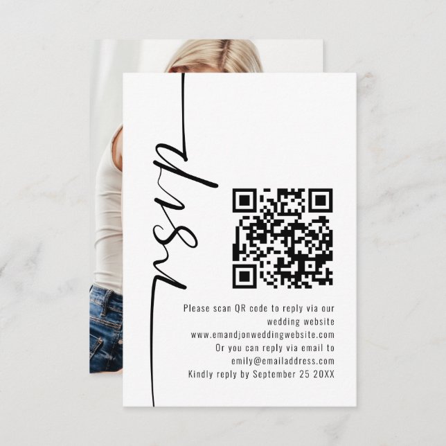 Modern Calligraphy Photo QR Code Wedding RSVP  (Front/Back)