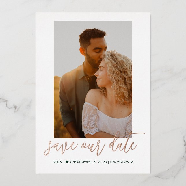 Modern Calligraphy Photo Save the Dates Engaged (Front)
