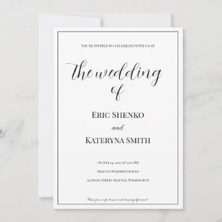 Modern Calligraphy & Photo Wedding Invitation 