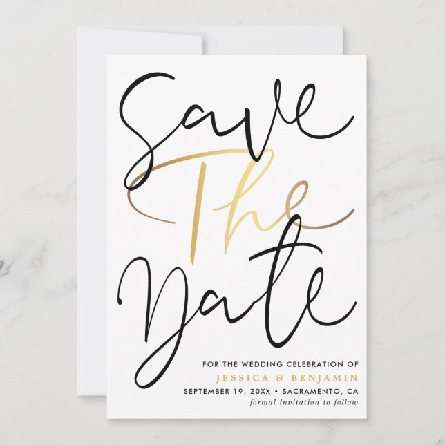 Modern Calligraphy Photo Wedding Save The Date (Front)