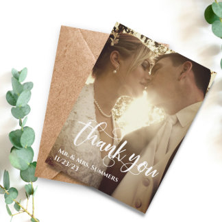 Modern Calligraphy Photo Wedding Thank You Budget Card