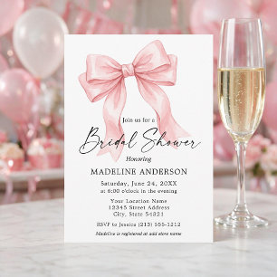 Modern Calligraphy Pink Bow Bridal Shower Invitation