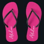 Modern Calligraphy Pink Custom Name Flip Flops<br><div class="desc">This lovely custom flip flops feature personalized name. It can make a great gift for girlfriend,  wife,  mom,  sister. You can easily change the background and font colours if you like.</div>
