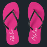 Modern Calligraphy Pink Custom Name Flip Flops<br><div class="desc">This lovely custom flip flops feature personalized name. It can make a great gift for girlfriend, wife, mom, sister. You can easily change the background and font colours if you like.</div>