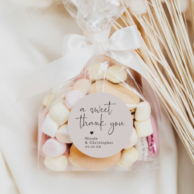 Modern Calligraphy Pink Thank You Wedding Favour Classic Round Sticker (Creator Uploaded)
