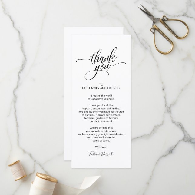 Modern Calligraphy, Place Setting Thank you Program (Front/Back In Situ)