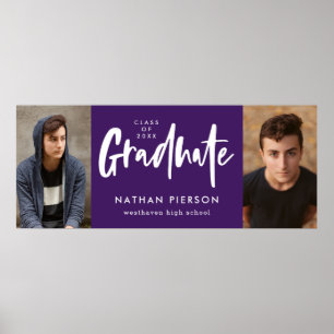 Modern Calligraphy Purple Two Photo Graduation Poster