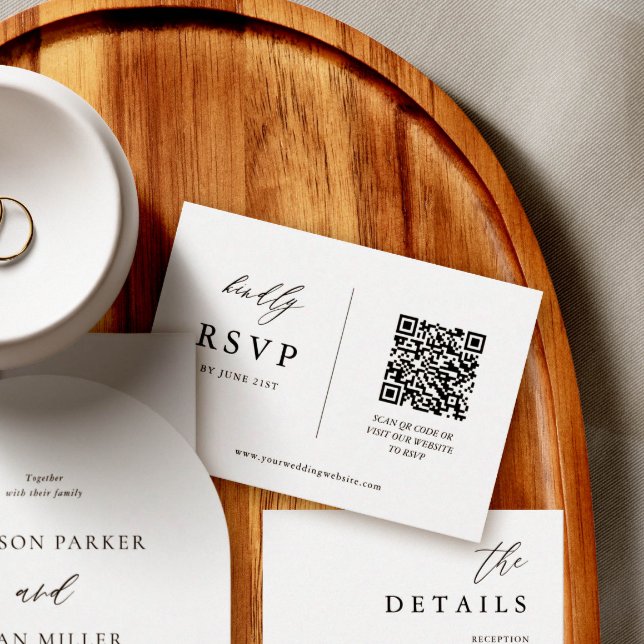 Modern Calligraphy QR Wedding Scan To RSVP Card (Creator Uploaded)