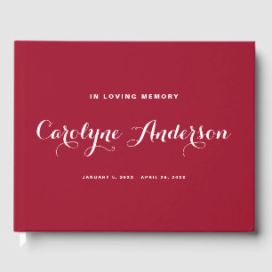 Modern Calligraphy Red In Memorial Photo Funeral Guest Book