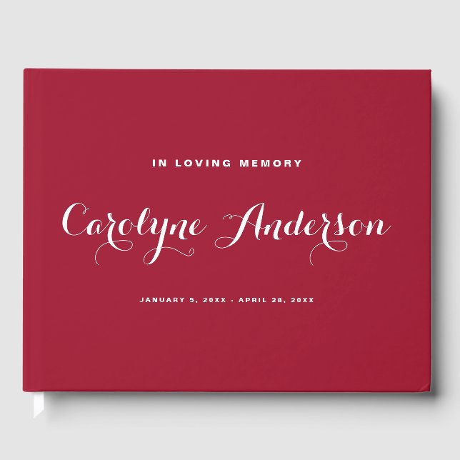 Modern Calligraphy Red In Memorial Photo Funeral Guest Book (Front)