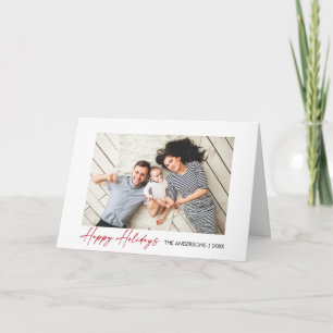 Modern Calligraphy Red Ink Script Folded Photo Holiday Card