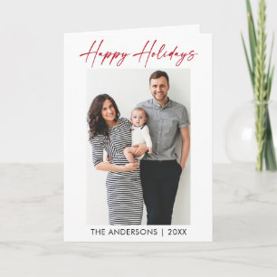 Modern Calligraphy Red Ink Script Photo Folded Holiday Card