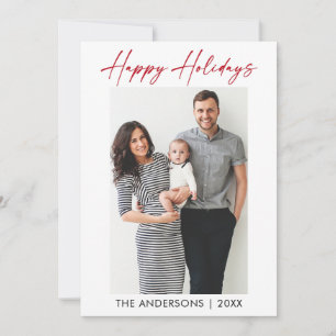 Modern Calligraphy Red Ink Script Photo Holiday Card