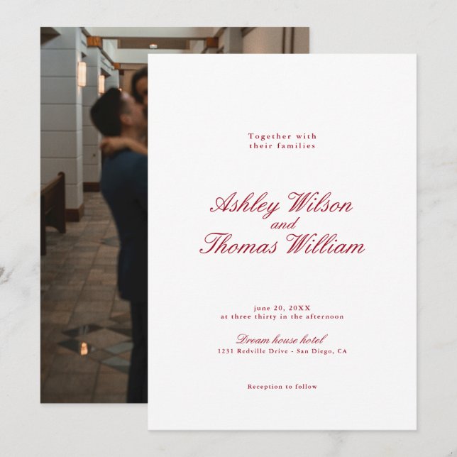 Modern Calligraphy Red Wedding Invitation (Front/Back)