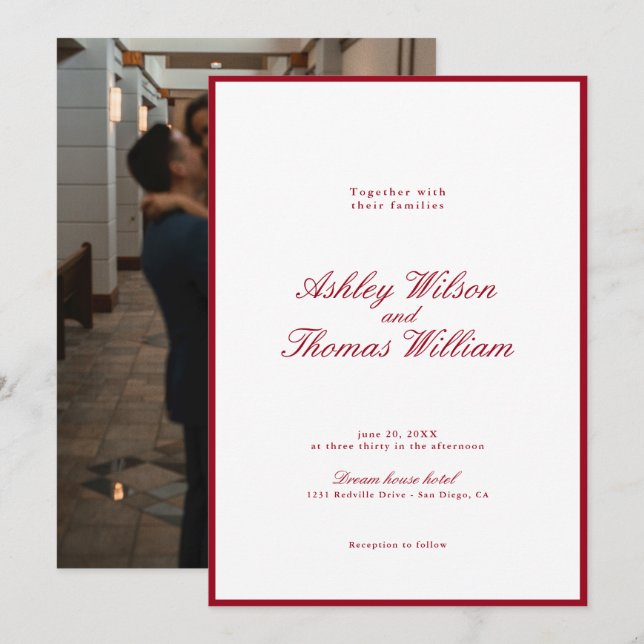 Modern Calligraphy Red Wedding Invitation (Front/Back)