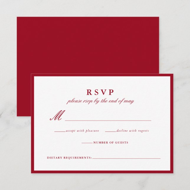 Modern Calligraphy Red Wedding Response Card (Front/Back)
