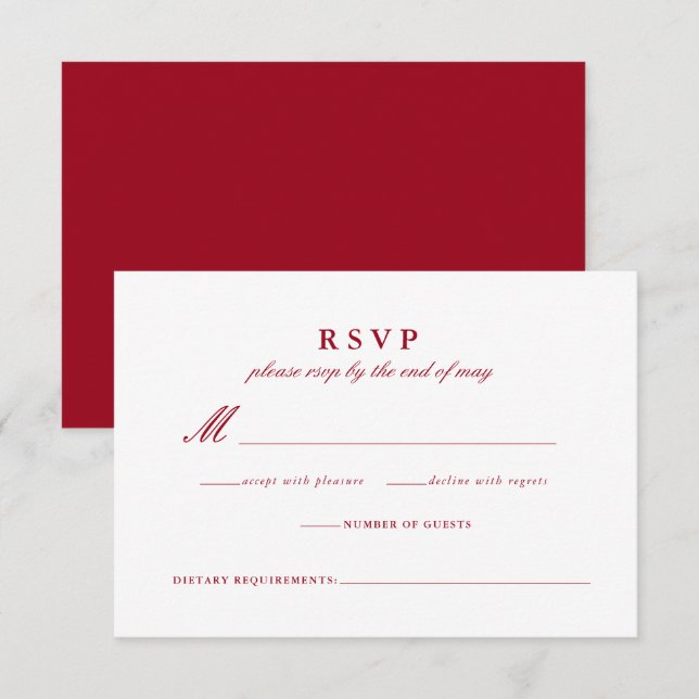 Modern Calligraphy Red Wedding Response Card (Front/Back)