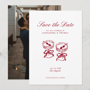 Modern Calligraphy Red Wedding Save the Date Invitation
