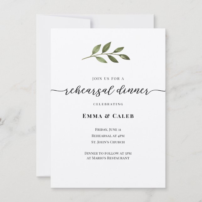 Modern Calligraphy Rehearsal Dinner invitation (Front)