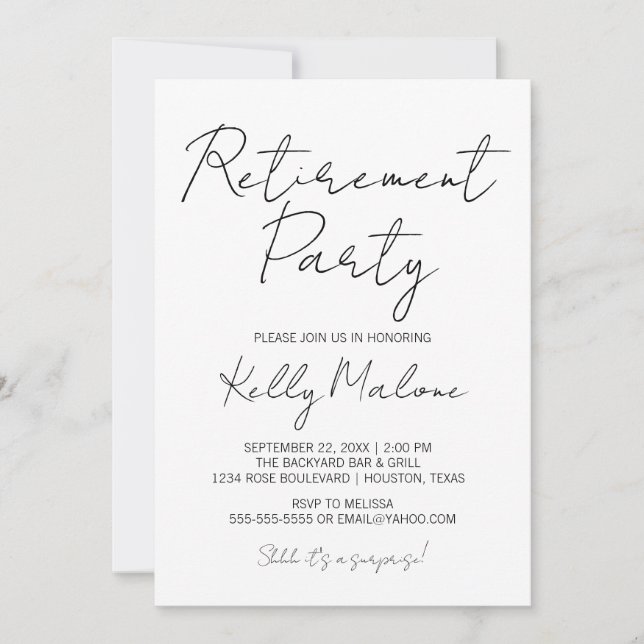 Modern Calligraphy Retirement Party Invitation (Front)