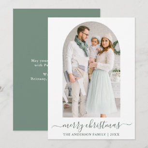 Modern Calligraphy Sage Green Photo Arch Christmas Holiday Card