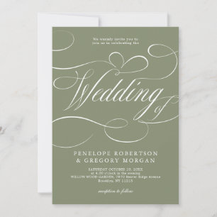Modern calligraphy Sage Green QR code wedding Invitation